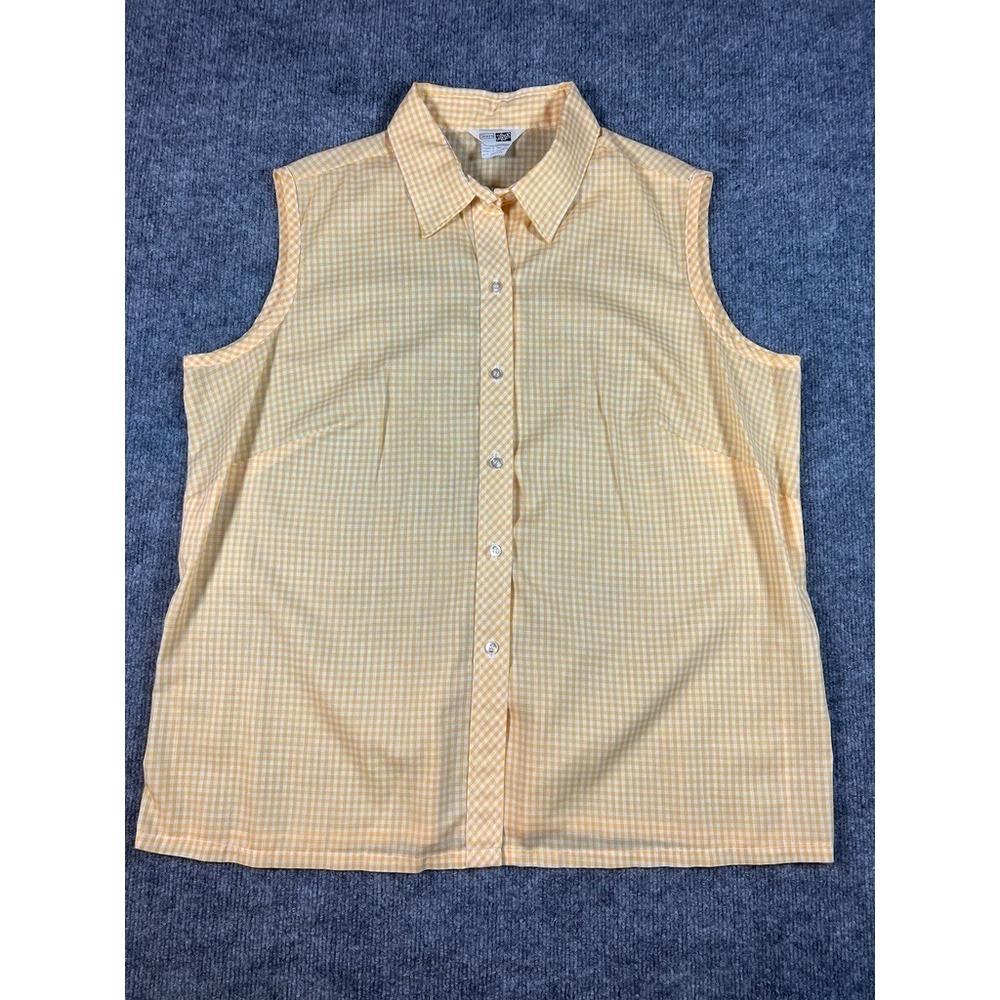 Vintage Sears Yellow‎ Gingham Sleeveless Button Up Top Blouse Shirt 38